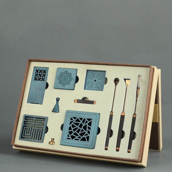 Square Stove Set of 9 Peacock Blue Brass Incense Gifts