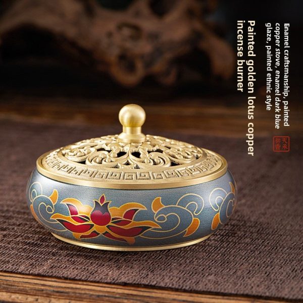 Copper incense burner with lotus flower pattern